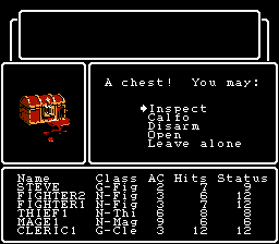 Wizardry II Inspecting Chest