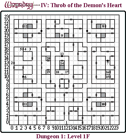 Wizardry IV: Throb of the Demon's Heart (Japanese) Dungeon 1 - Level 1F Map
