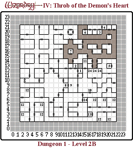 Wizardry IV: Throb of the Demon's Heart (Japanese) Dungeon 1 - Level 2B Map