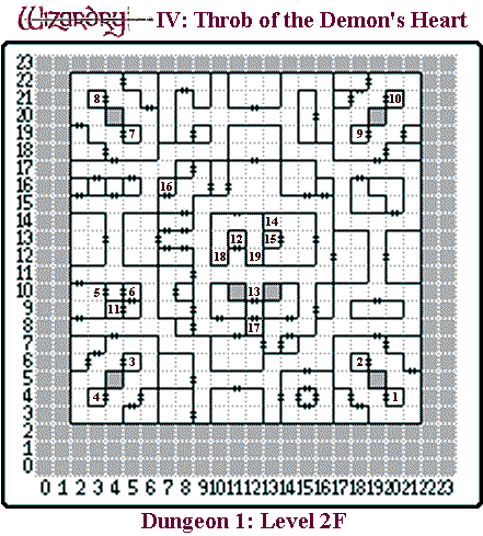 Wizardry IV: Throb of the Demon's Heart (Japanese) Dungeon 1 - Level 2F Map