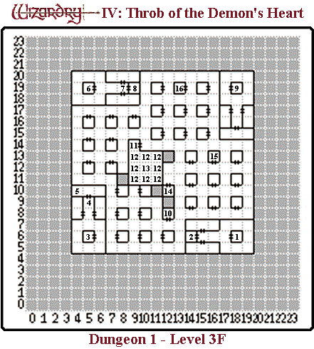 Wizardry IV: Throb of the Demon's Heart (Japanese) Dungeon 1 - Level 3F Map