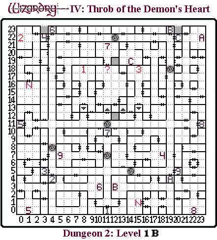 Wizardry IV: Throb of the Demon's Heart (Japanese) Dungeon 2 - Level 2F Map