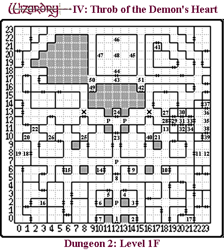 Wizardry IV: Throb of the Demon's Heart (Japanese) Dungeon 2 - Level 1F Map