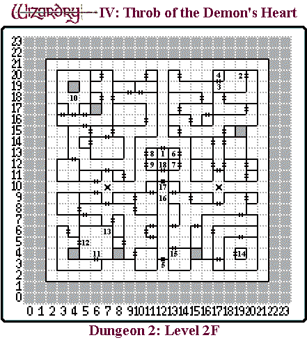 Wizardry IV: Throb of the Demon's Heart (Japanese) Dungeon 2 - Level 2F Map