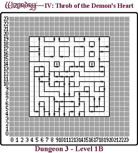 Wizardry IV: Throb of the Demon's Heart (Japanese) Dungeon 3 - Level 1B Map