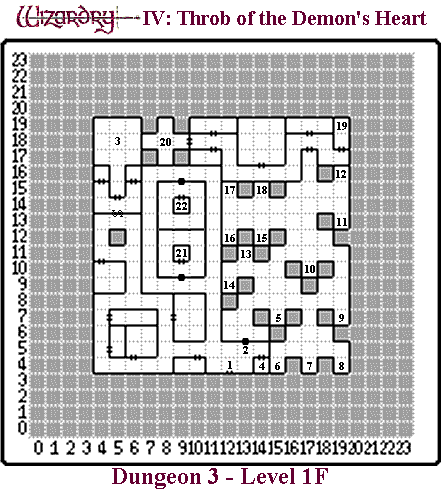 Wizardry IV: Throb of the Demon's Heart (Japanese) Dungeon 3 - Level 1F Map