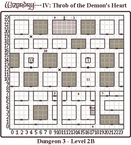 Wizardry IV: Throb of the Demon's Heart (Japanese) Dungeon 3 - Level 2B Map