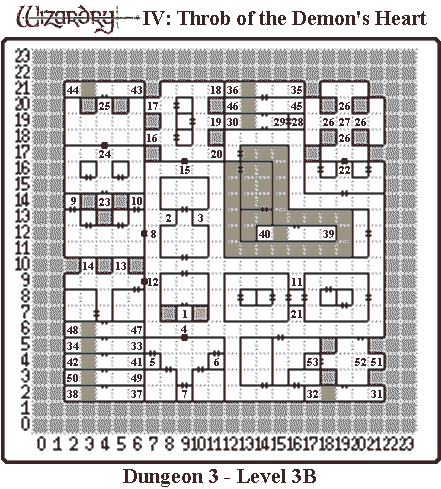 Wizardry IV: Throb of the Demon's Heart (Japanese) Dungeon 3 - Level 3B Map