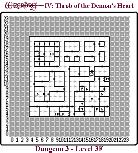Wizardry IV: Throb of the Demon's Heart (Japanese) Dungeon 3 - Level 3F Map