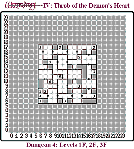 Wizardry IV: Throb of the Demon's Heart (Japanese) Levels 1F,2F,3F Maps